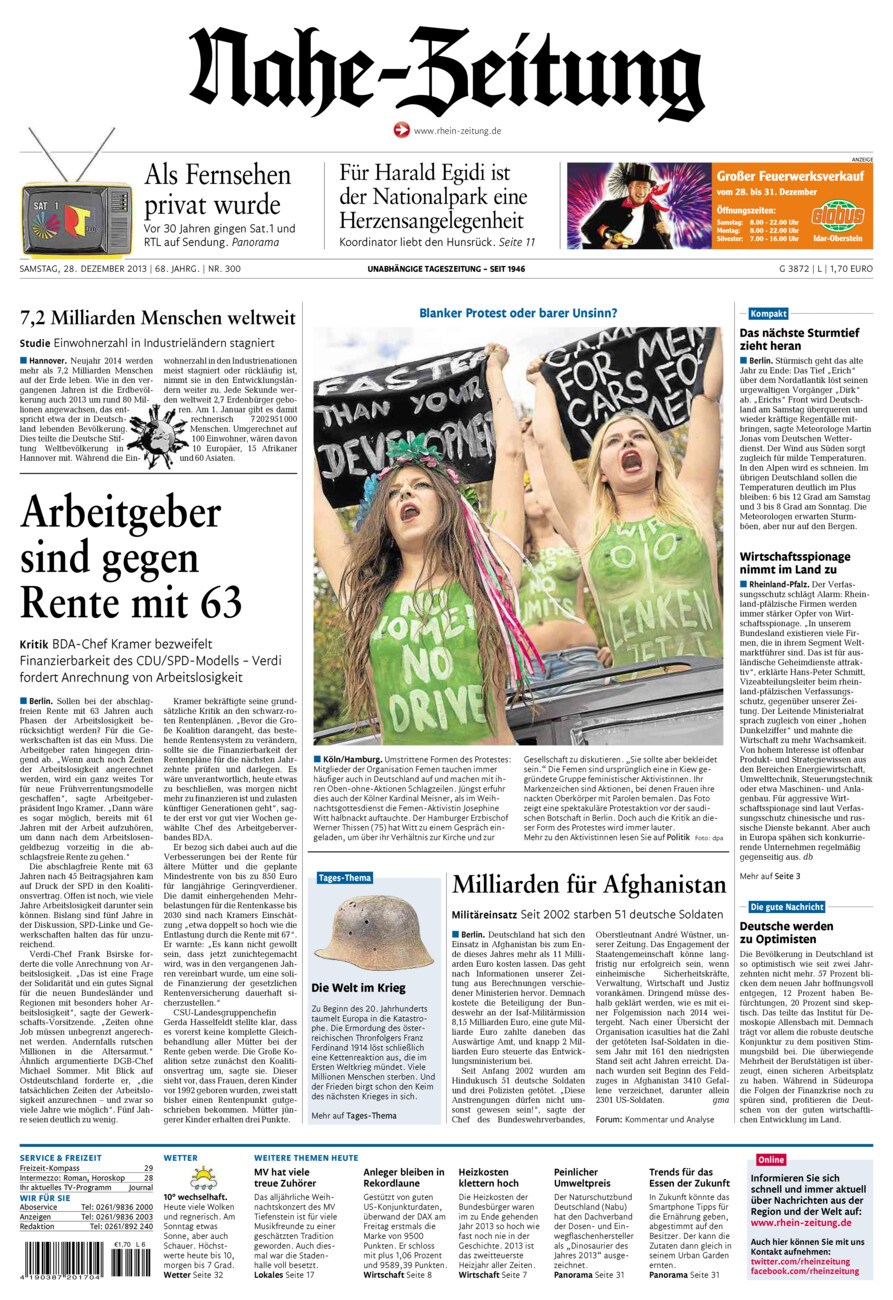 Nahe-Zeitung vom Samstag, 28.12.2013