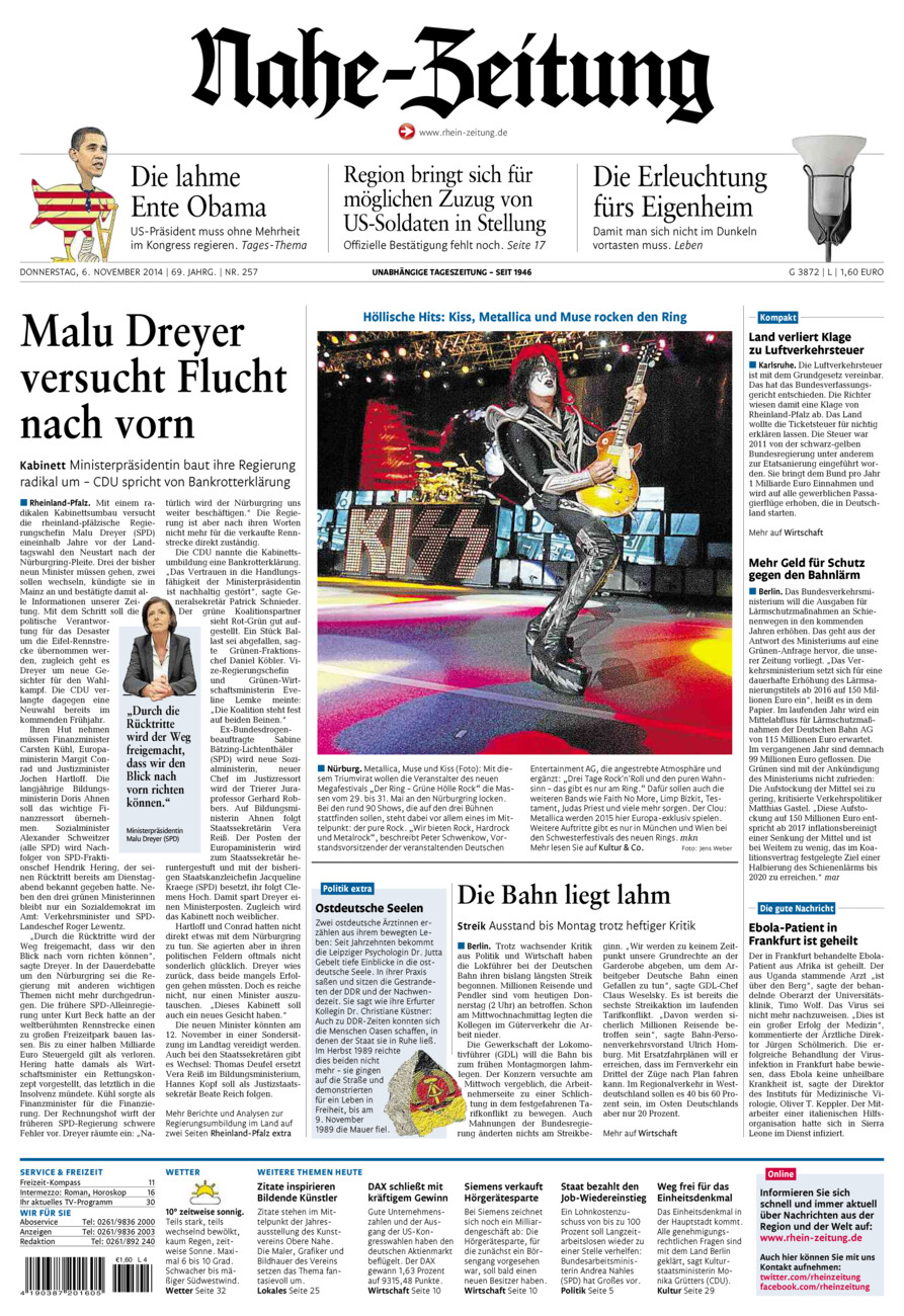 Nahe-Zeitung vom Donnerstag, 06.11.2014