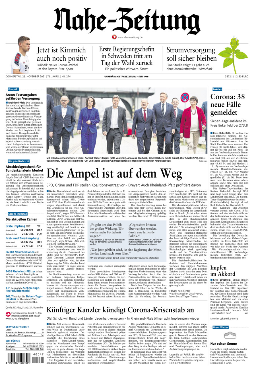 Nahe-Zeitung vom Donnerstag, 25.11.2021