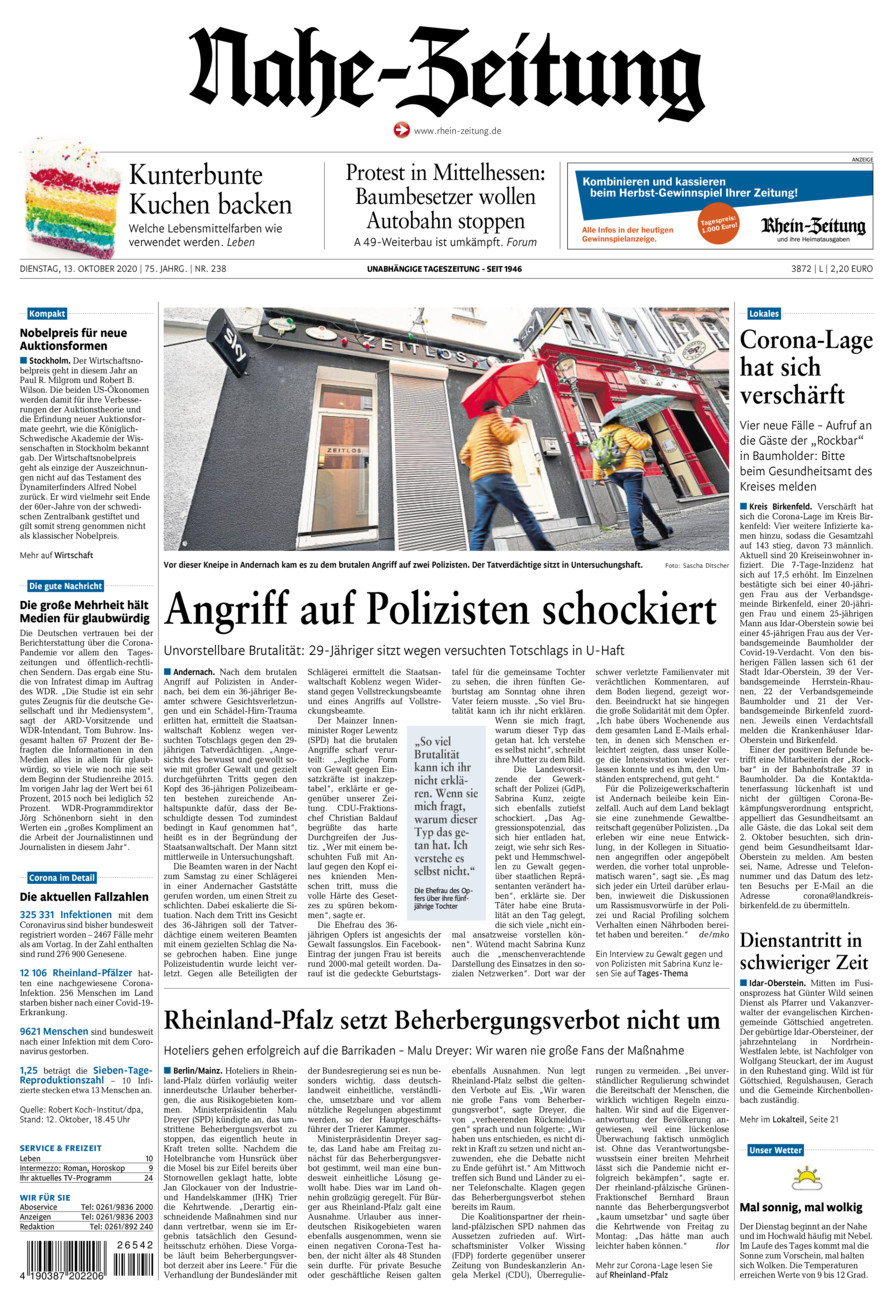 Nahe-Zeitung vom Dienstag, 13.10.2020