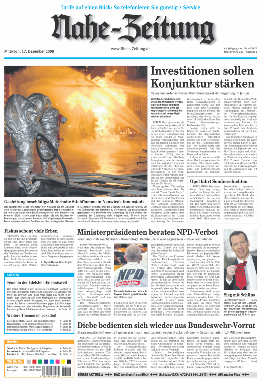 Nahe-Zeitung vom Mittwoch, 17.12.2008