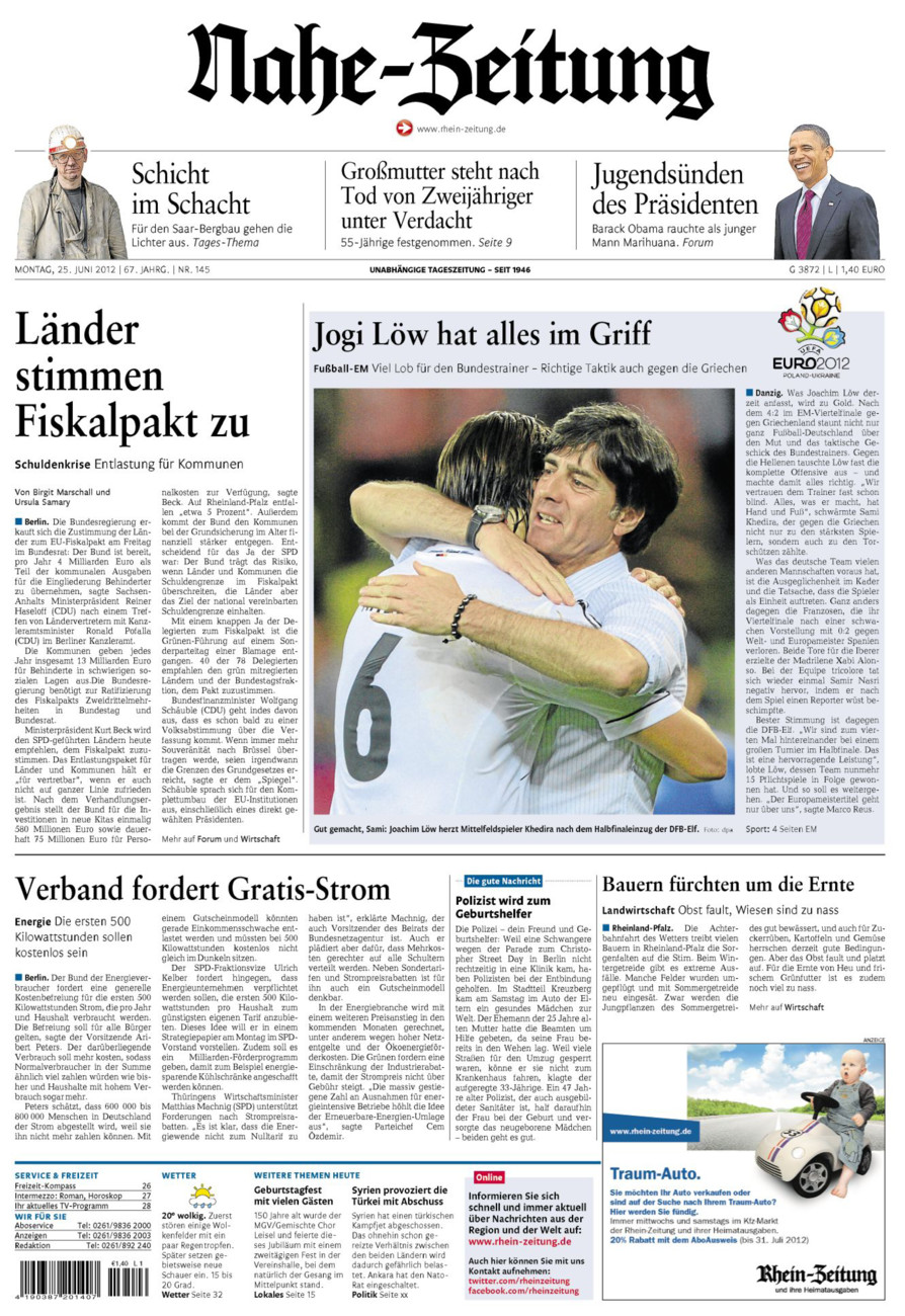 Nahe-Zeitung vom Montag, 25.06.2012