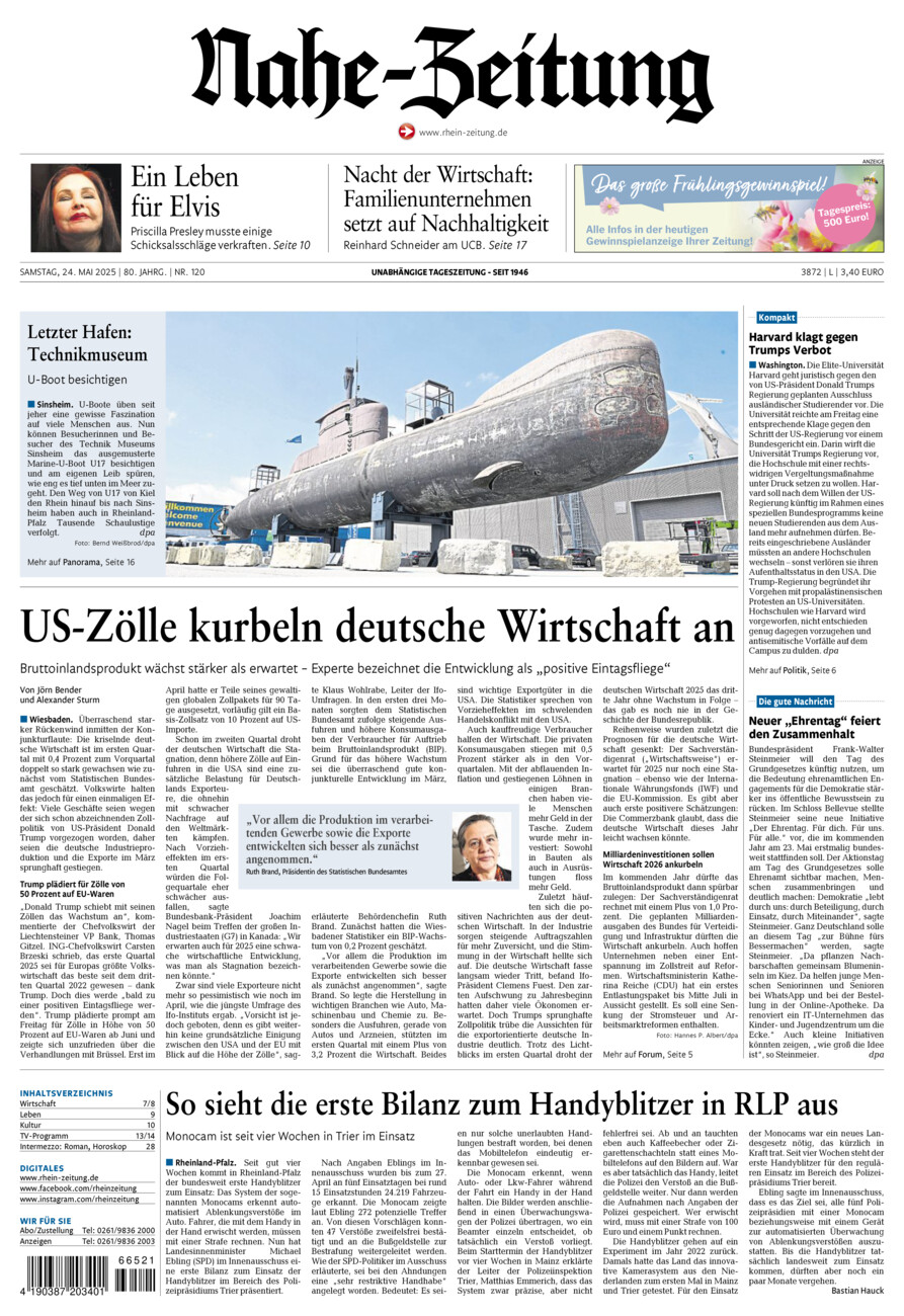 Nahe-Zeitung vom Samstag, 24.05.2025