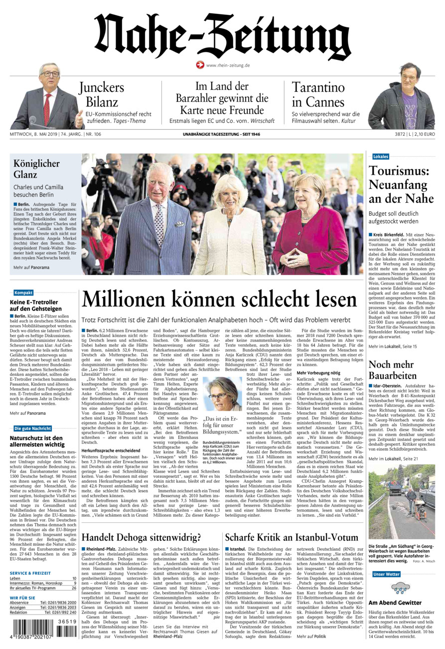 Nahe-Zeitung vom Mittwoch, 08.05.2019