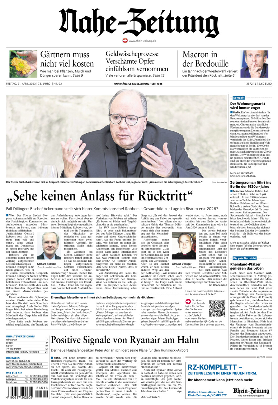 Nahe-Zeitung vom Freitag, 21.04.2023