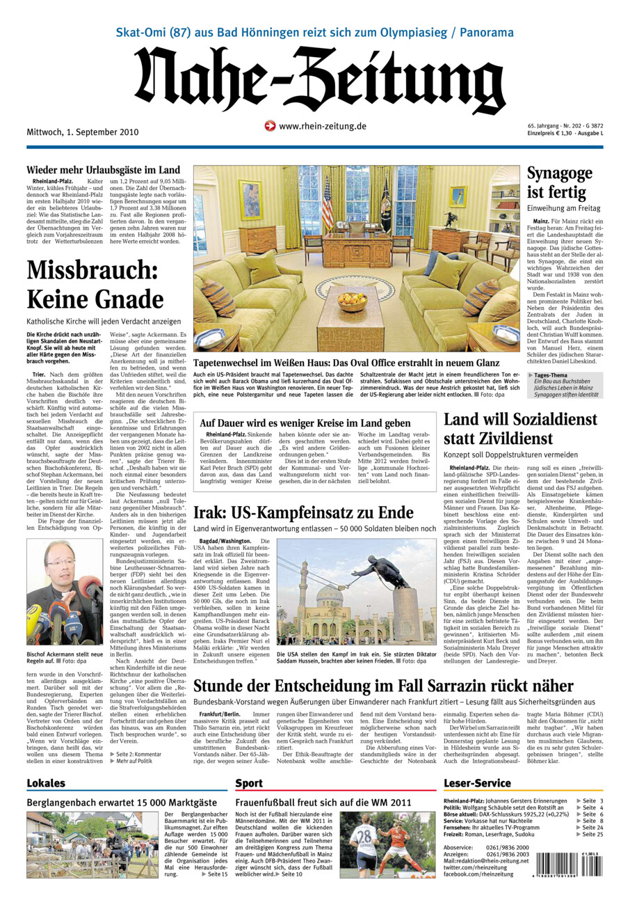 Nahe-Zeitung vom Mittwoch, 01.09.2010