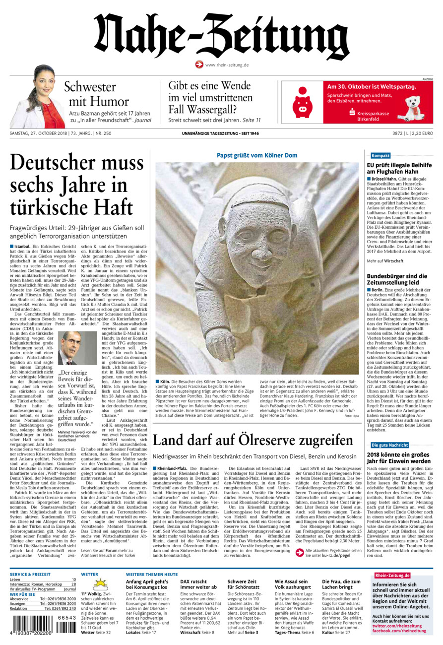 Nahe-Zeitung vom Samstag, 27.10.2018