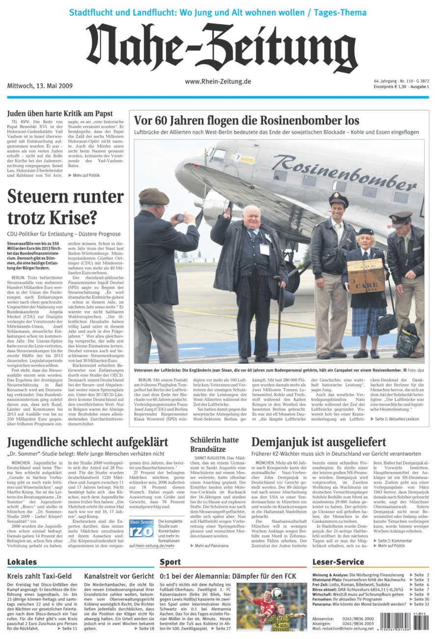 Nahe-Zeitung vom Mittwoch, 13.05.2009