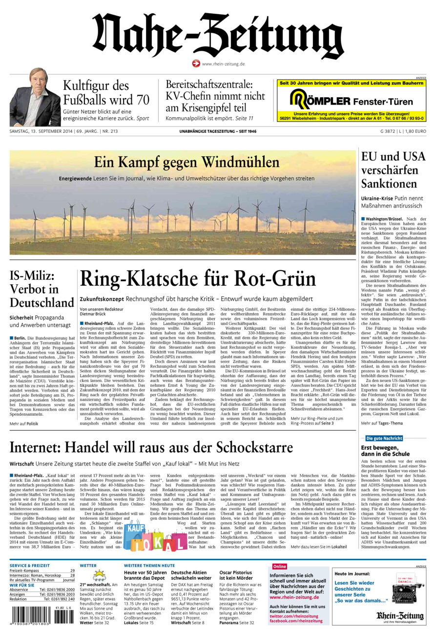Nahe-Zeitung vom Samstag, 13.09.2014