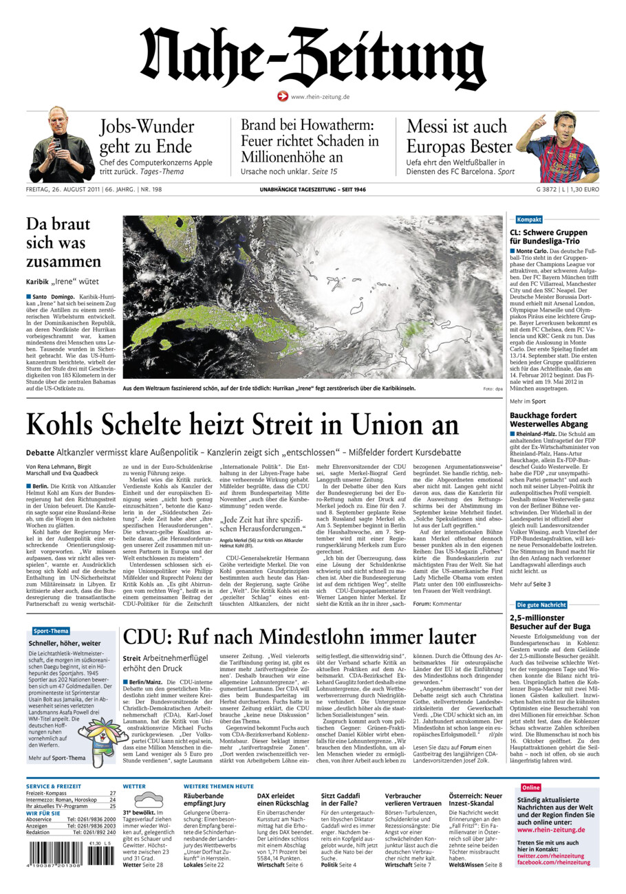 Nahe-Zeitung vom Freitag, 26.08.2011