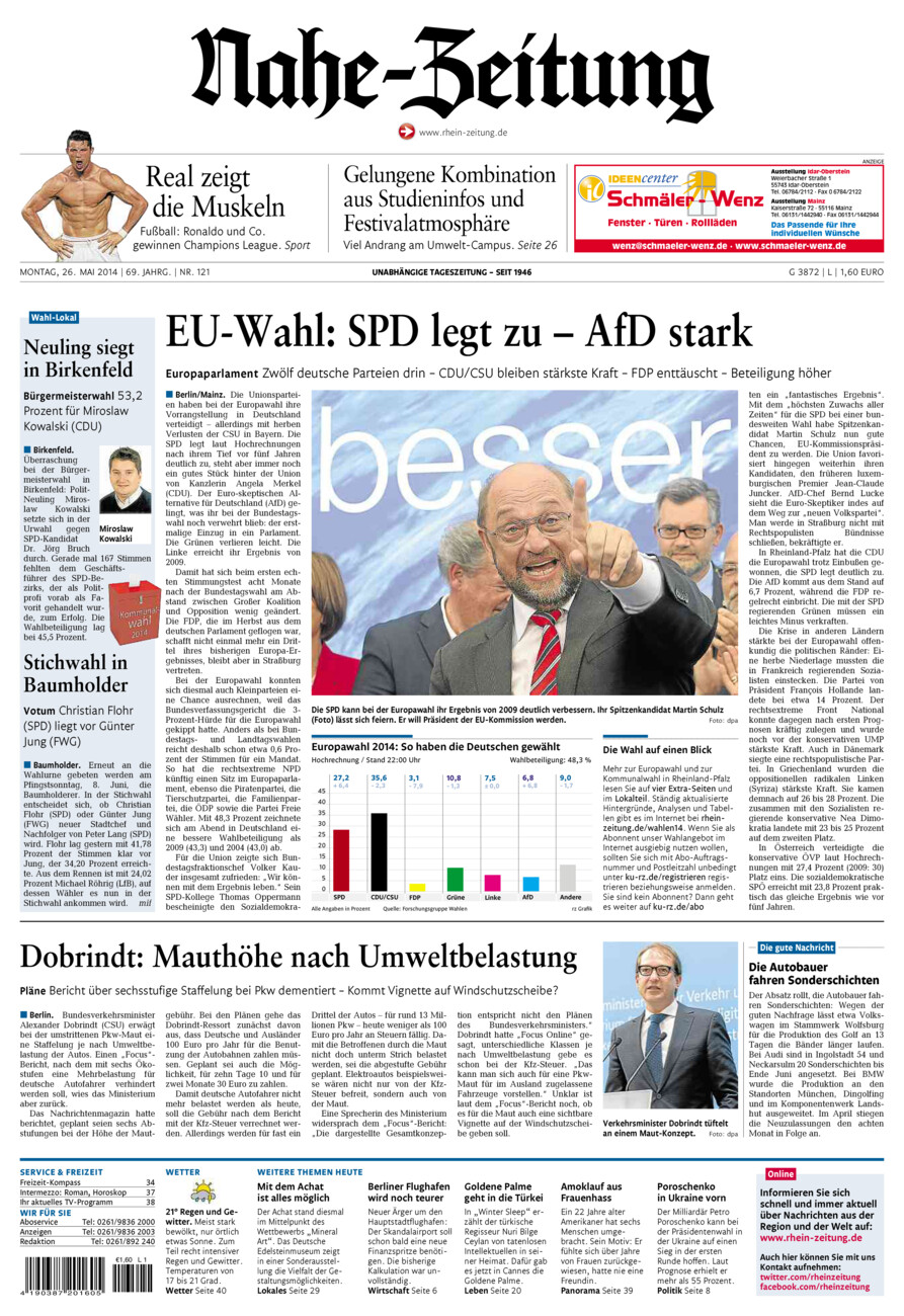 Nahe-Zeitung vom Montag, 26.05.2014