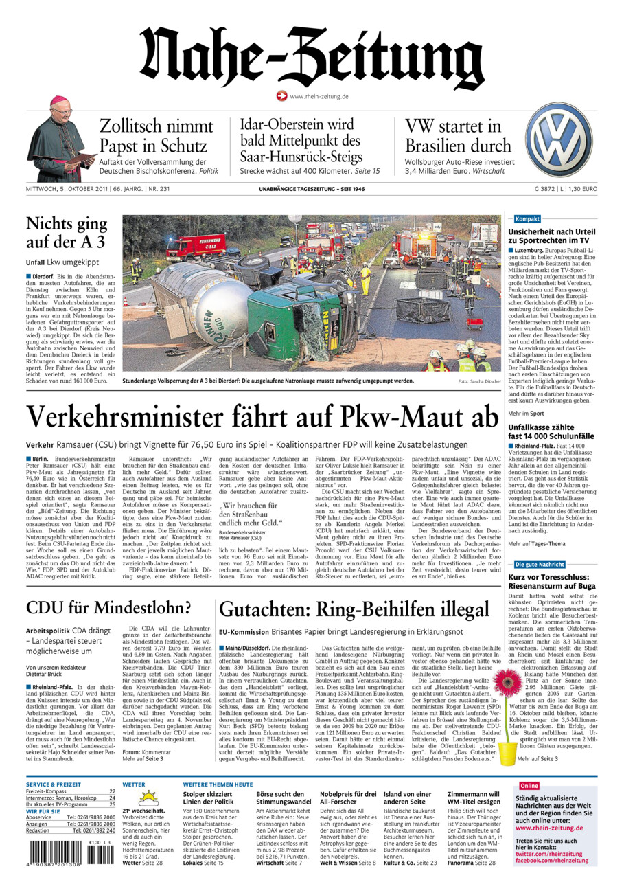Nahe-Zeitung vom Mittwoch, 05.10.2011