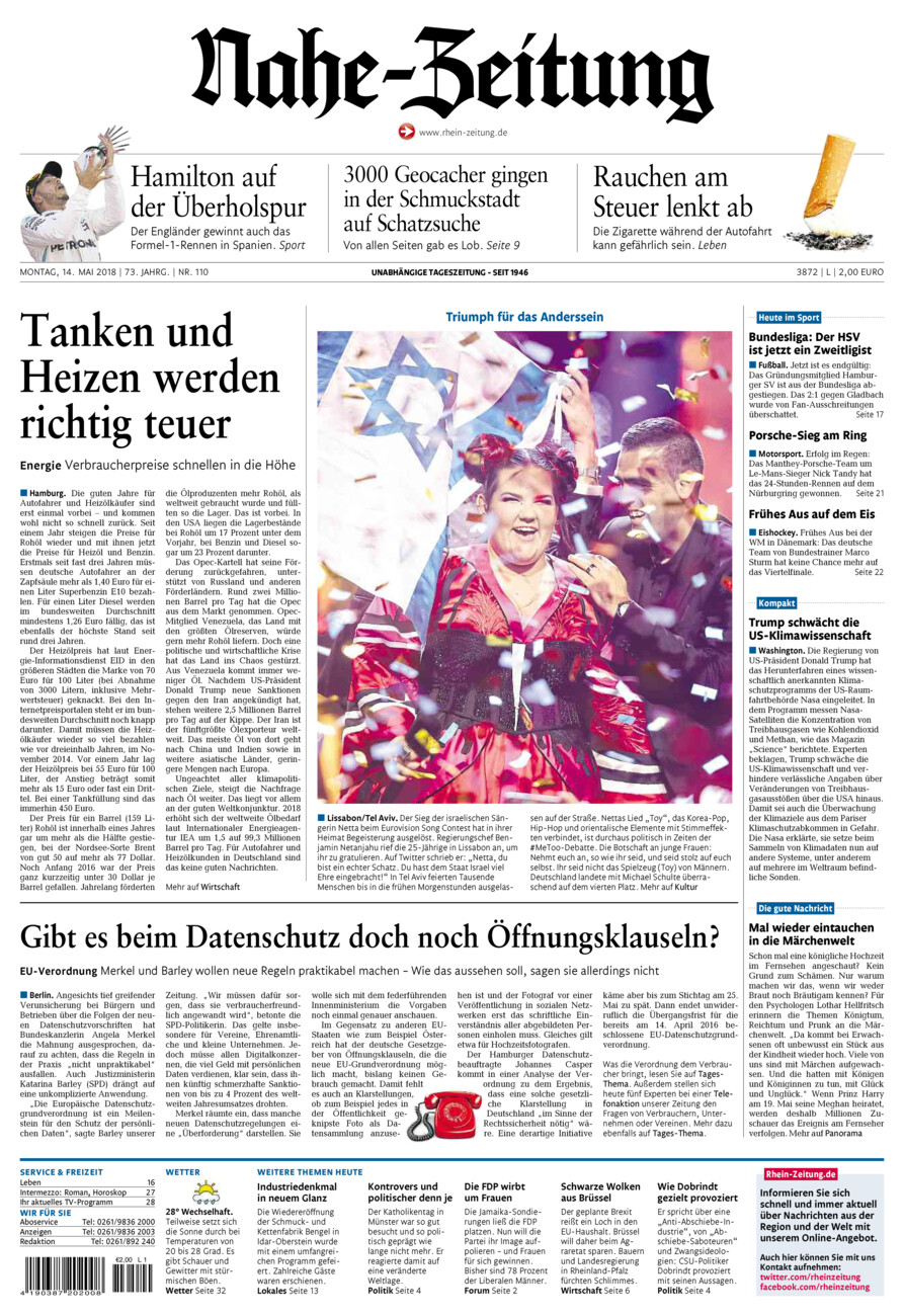 Nahe-Zeitung vom Montag, 14.05.2018
