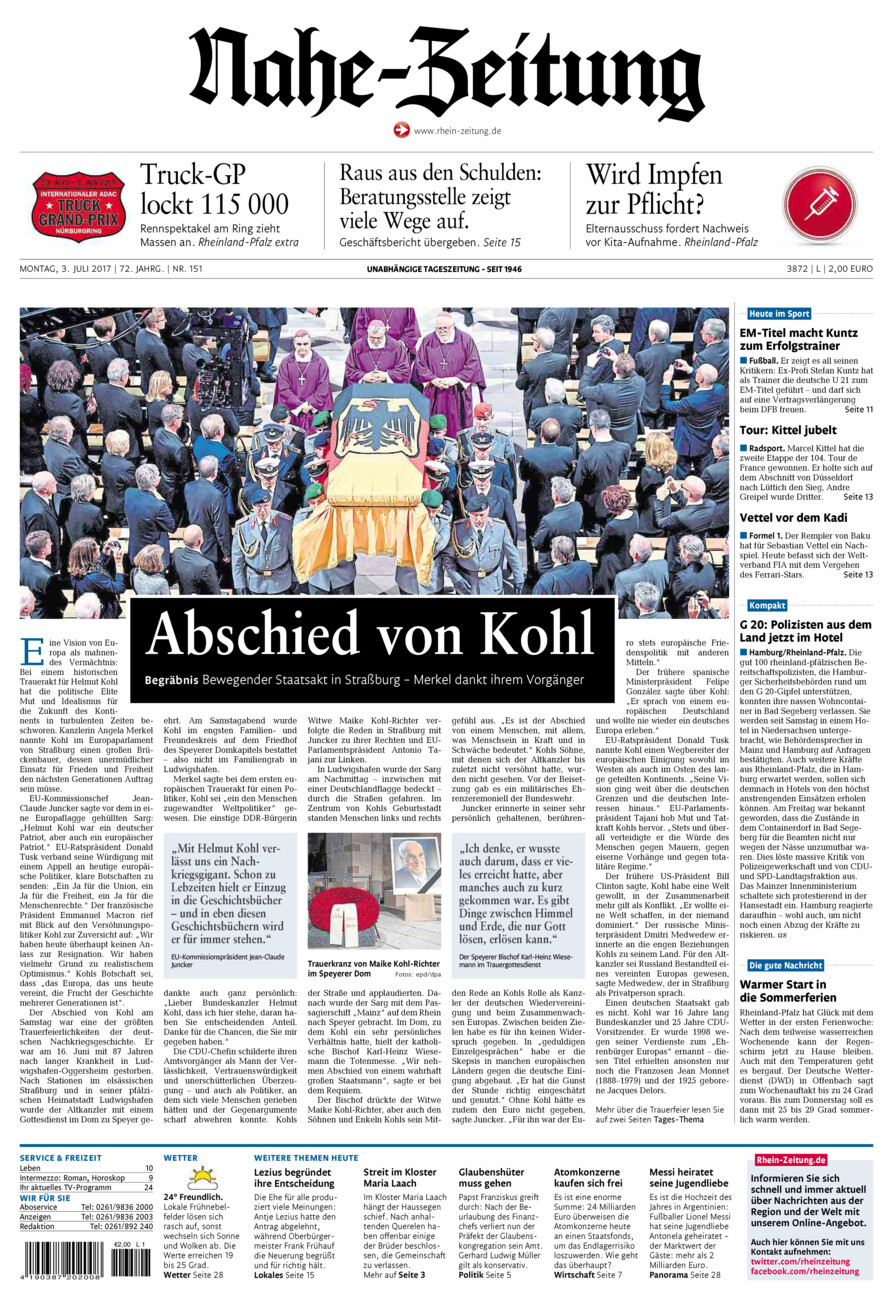 Nahe-Zeitung vom Montag, 03.07.2017