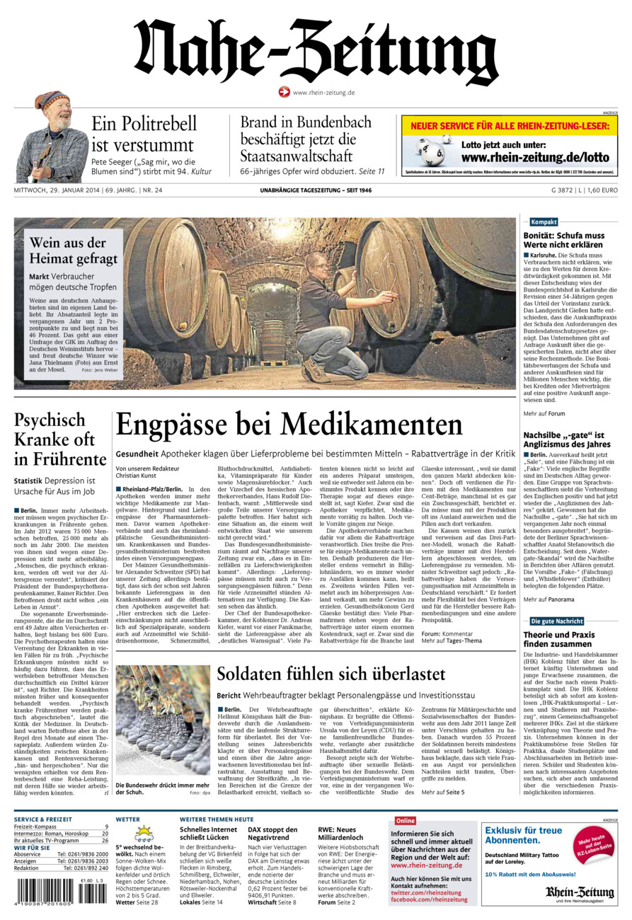 Nahe-Zeitung vom Mittwoch, 29.01.2014