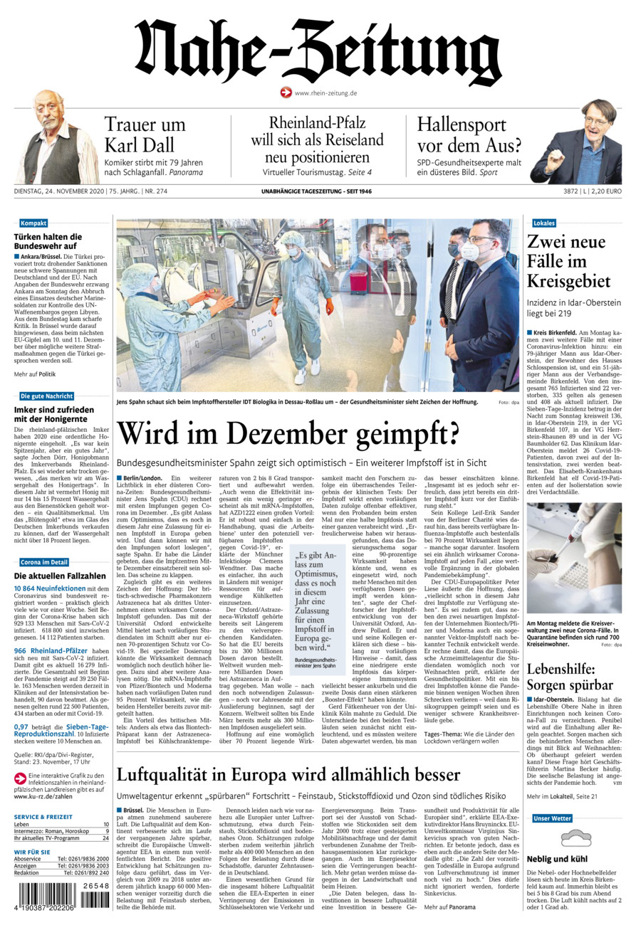 Nahe-Zeitung vom Dienstag, 24.11.2020