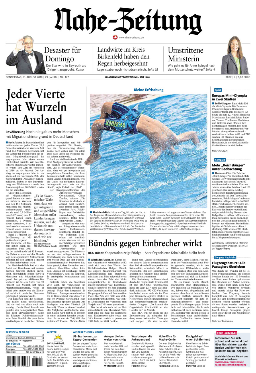 Nahe-Zeitung vom Donnerstag, 02.08.2018