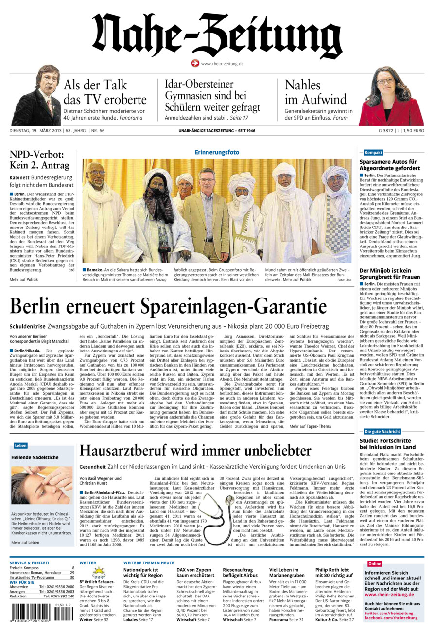 Nahe-Zeitung vom Dienstag, 19.03.2013