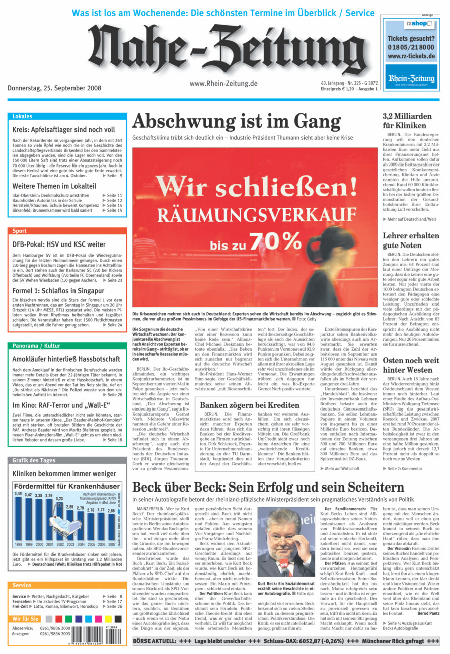 Nahe-Zeitung vom Donnerstag, 25.09.2008