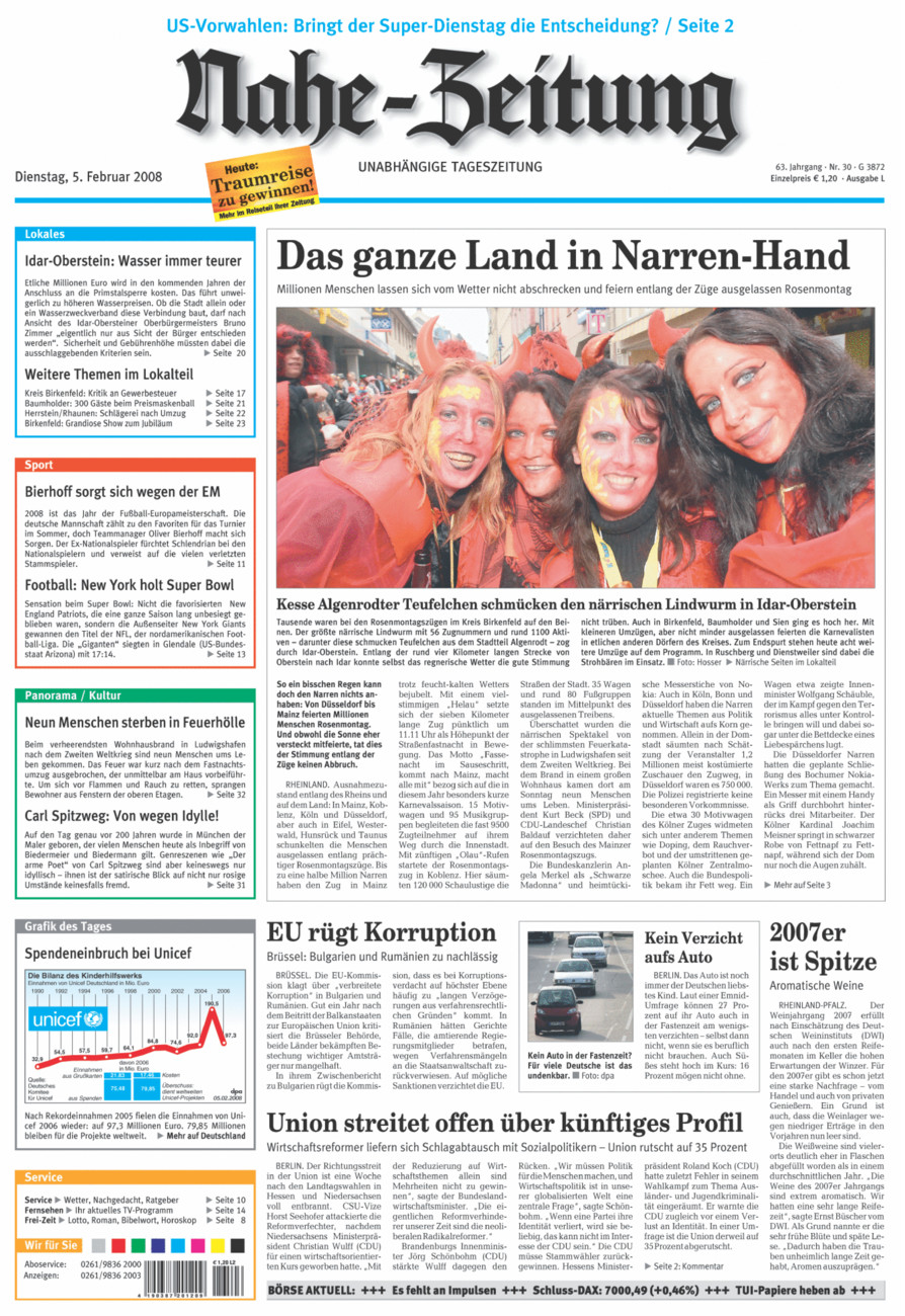Nahe-Zeitung vom Dienstag, 05.02.2008
