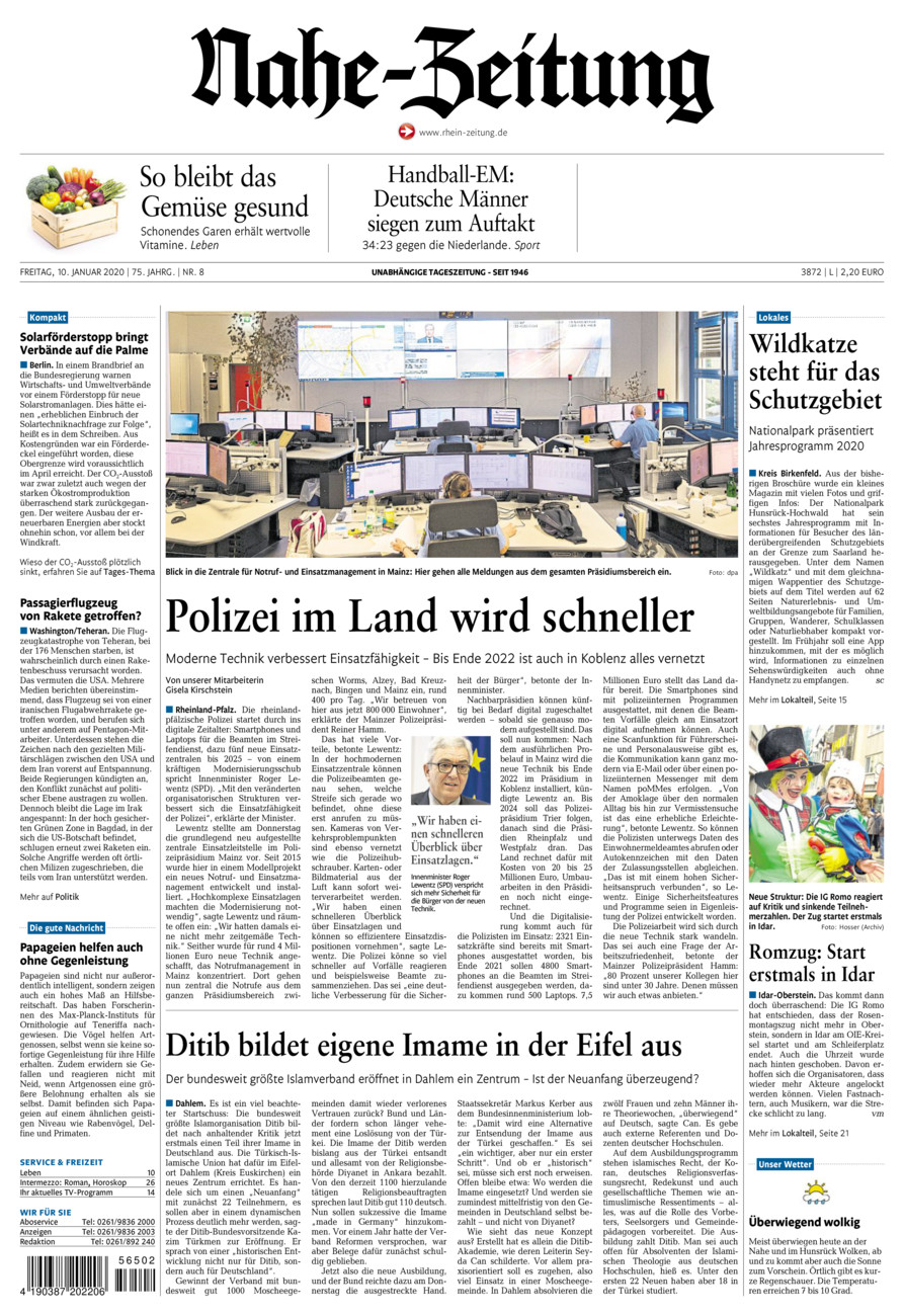 Nahe-Zeitung vom Freitag, 10.01.2020