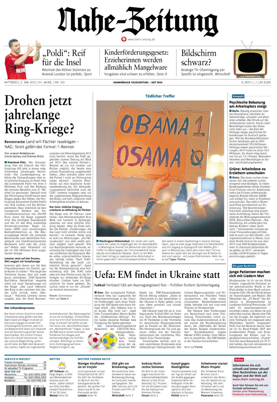 Nahe-Zeitung vom Mittwoch, 02.05.2012