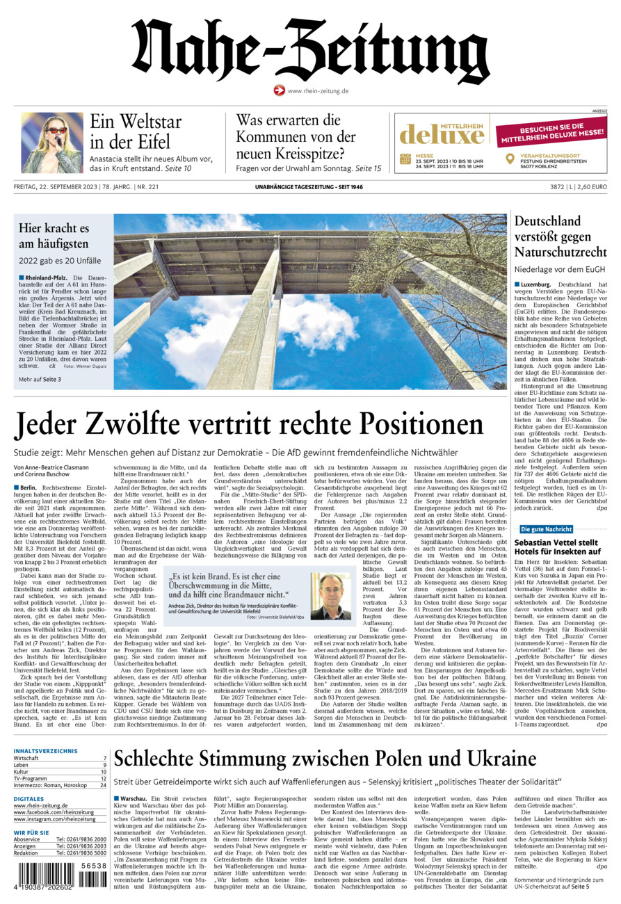 Nahe-Zeitung vom Freitag, 22.09.2023