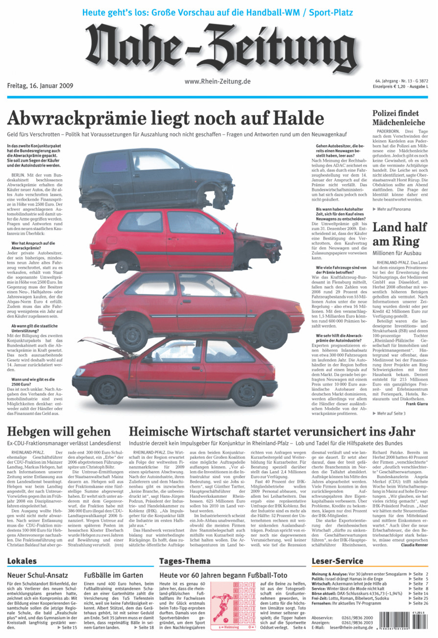 Nahe-Zeitung vom Freitag, 16.01.2009