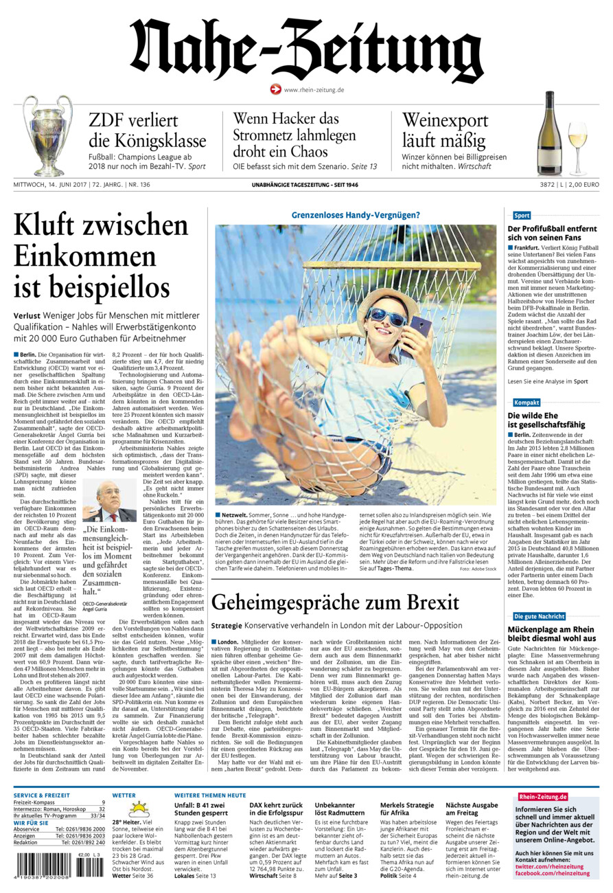 Nahe-Zeitung vom Mittwoch, 14.06.2017