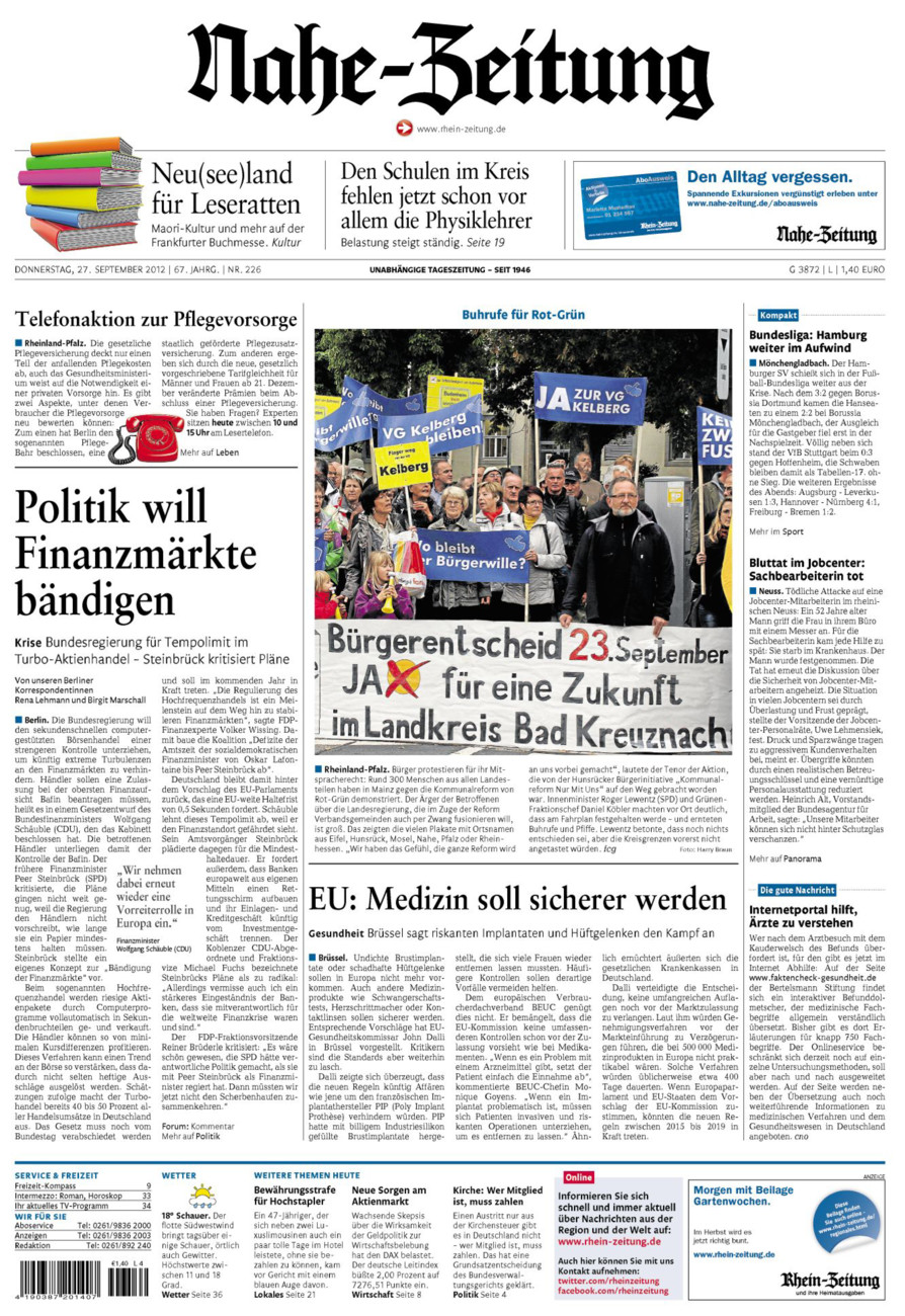 Nahe-Zeitung vom Donnerstag, 27.09.2012