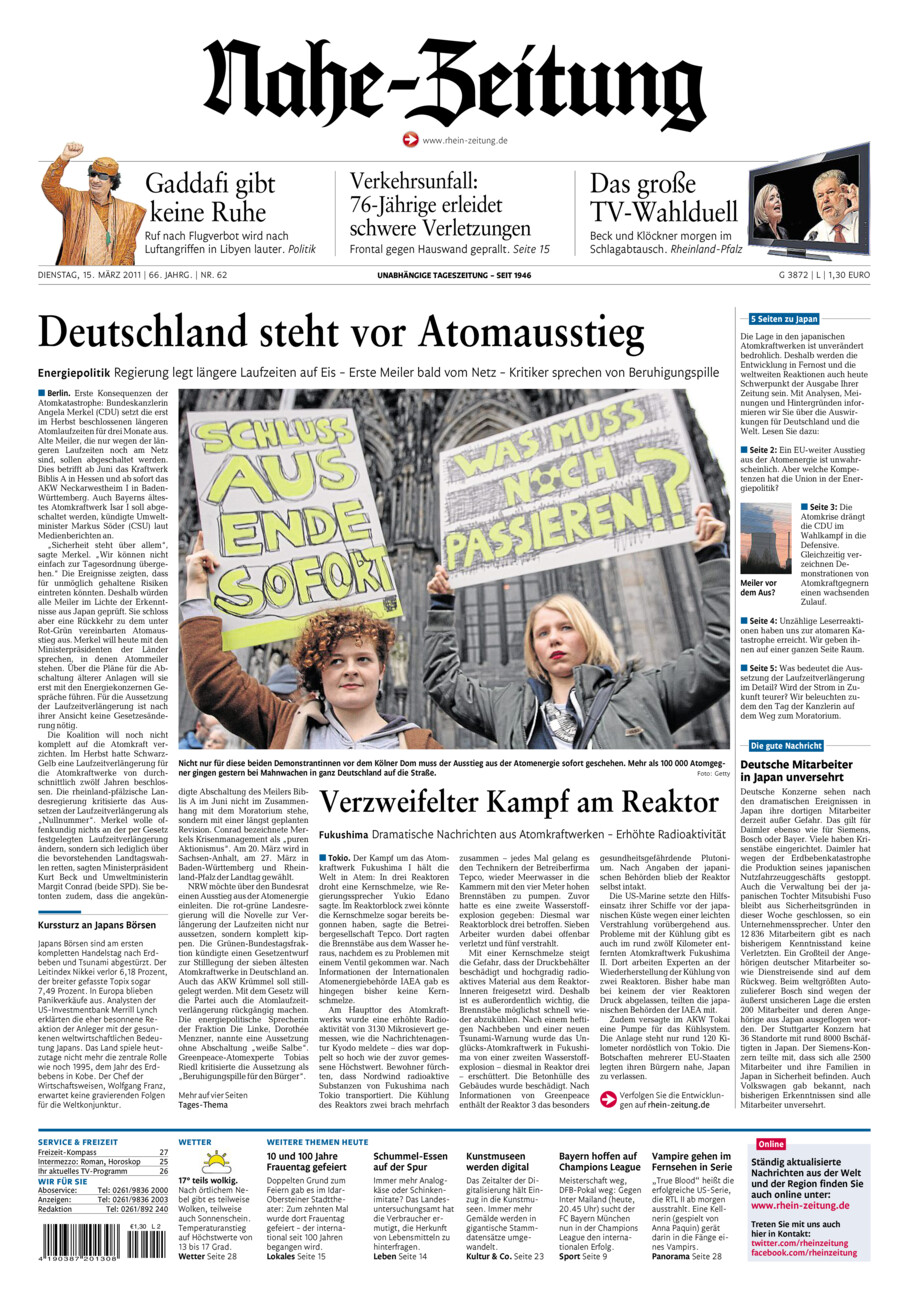 Nahe-Zeitung vom Dienstag, 15.03.2011