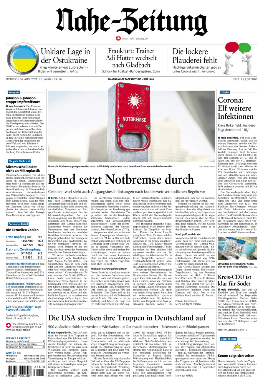 Nahe-Zeitung vom Mittwoch, 14.04.2021