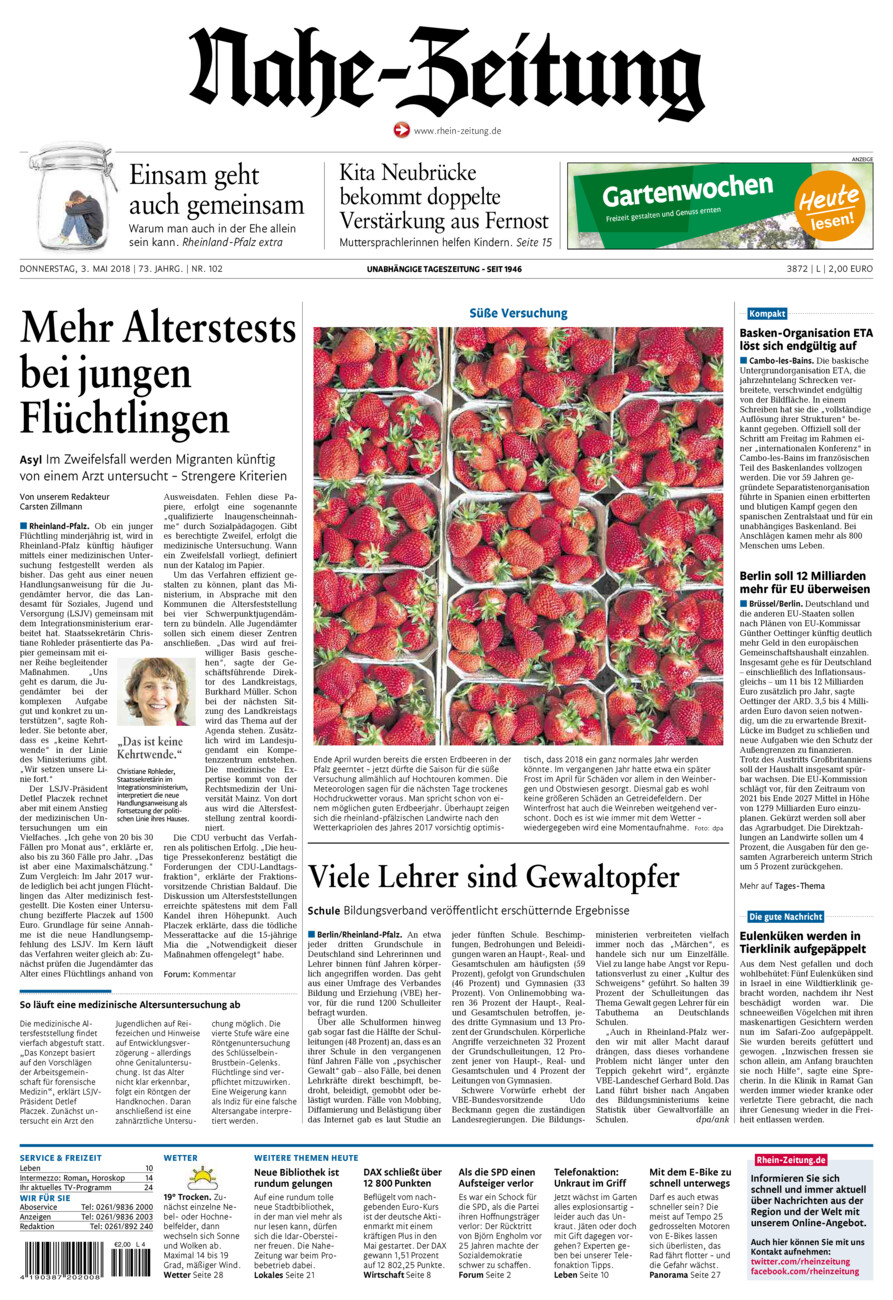 Nahe-Zeitung vom Donnerstag, 03.05.2018