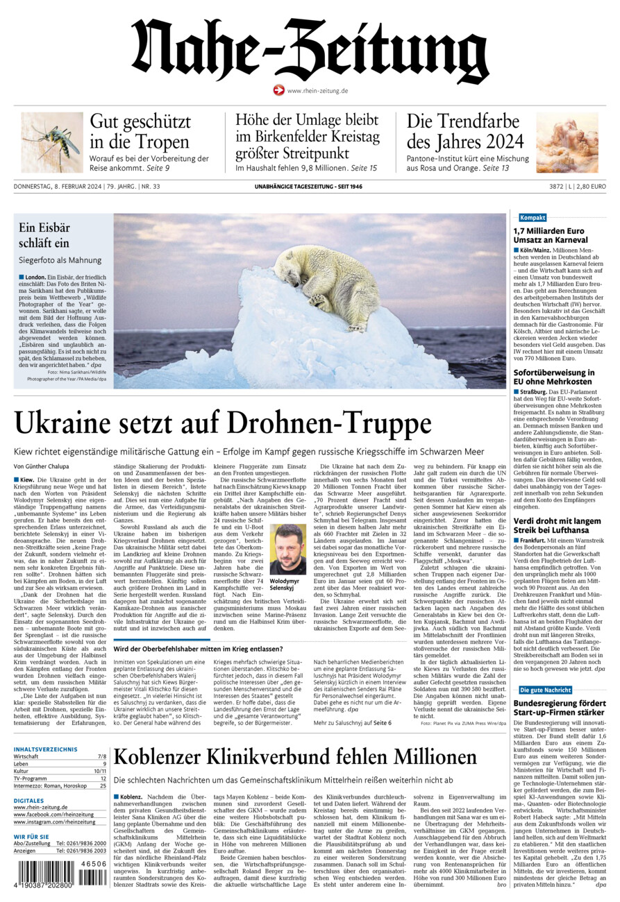 Nahe-Zeitung vom Donnerstag, 08.02.2024