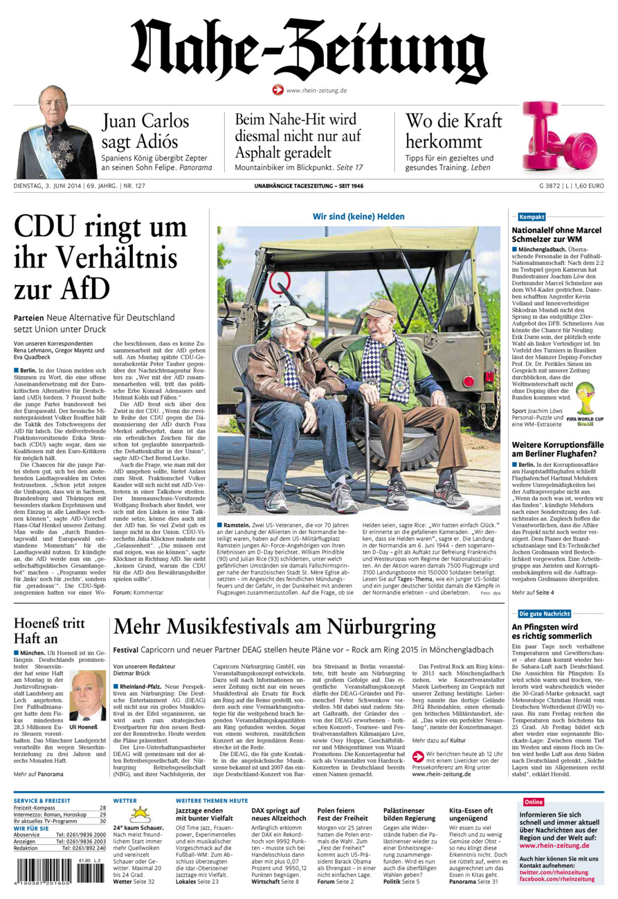Nahe-Zeitung vom Dienstag, 03.06.2014
