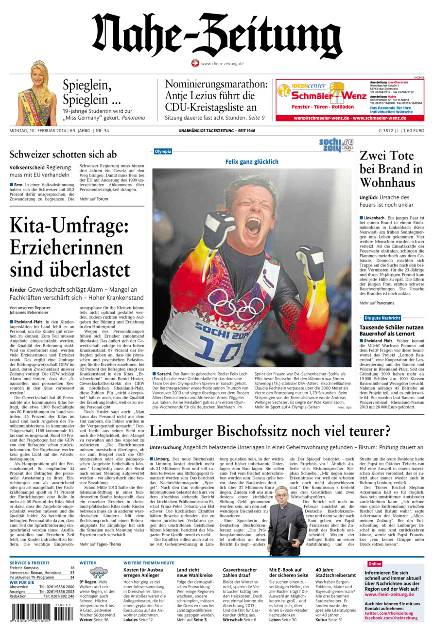 Nahe-Zeitung vom Montag, 10.02.2014
