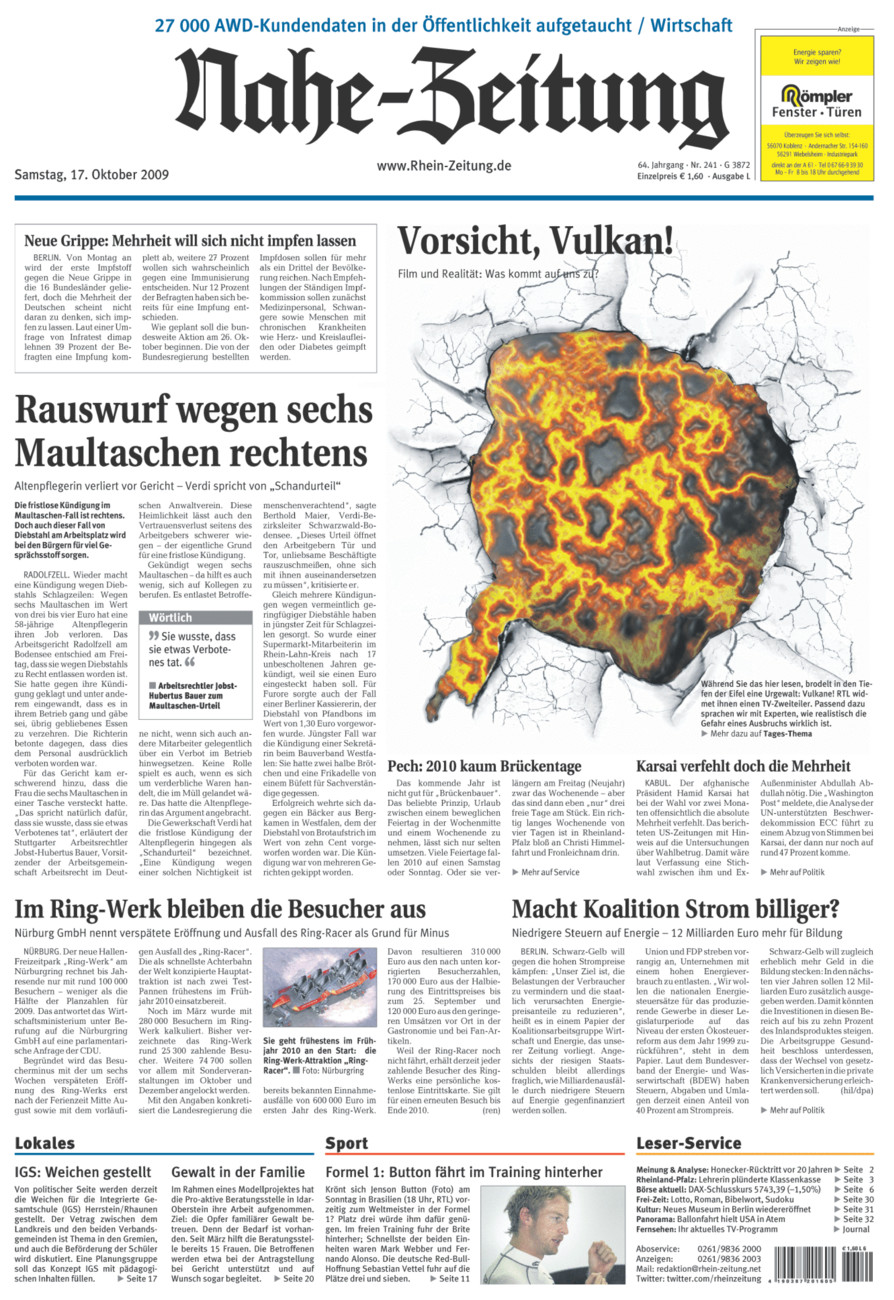 Nahe-Zeitung vom Samstag, 17.10.2009