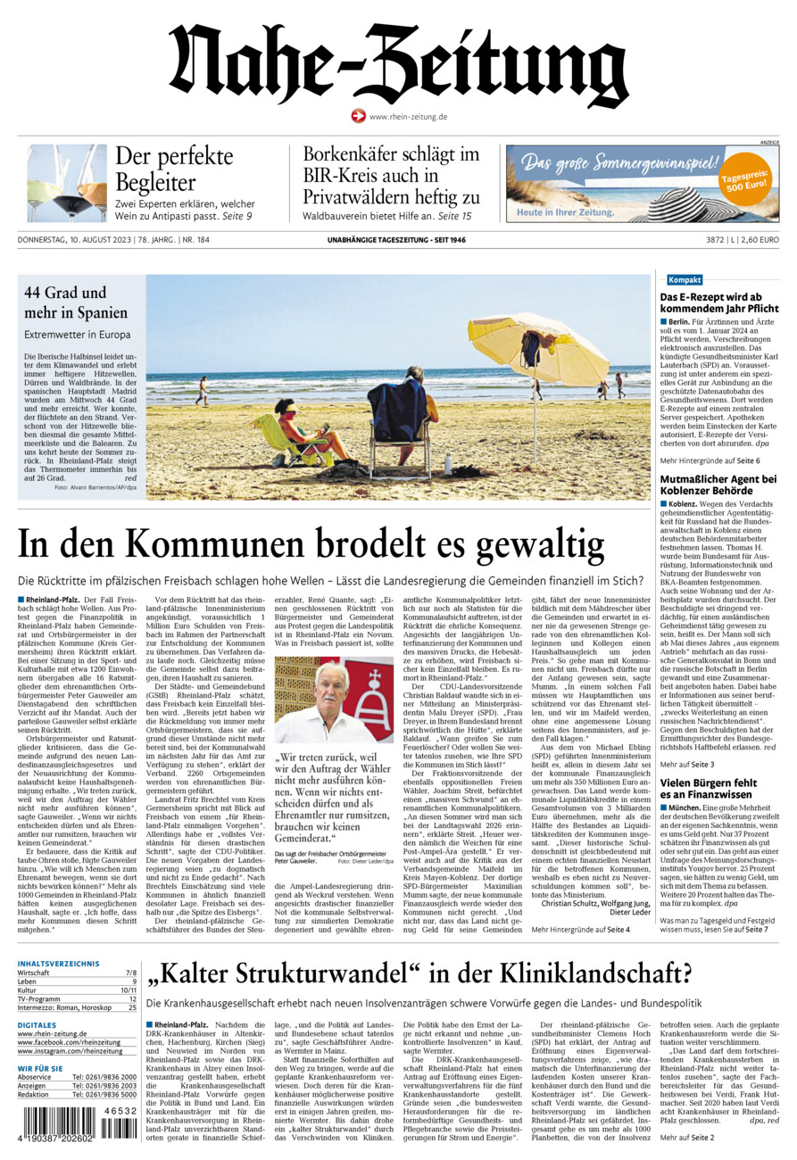 Nahe-Zeitung vom Donnerstag, 10.08.2023