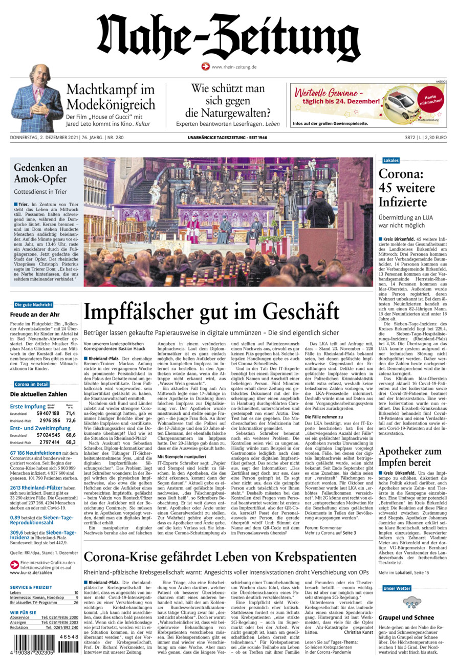 Nahe-Zeitung vom Donnerstag, 02.12.2021