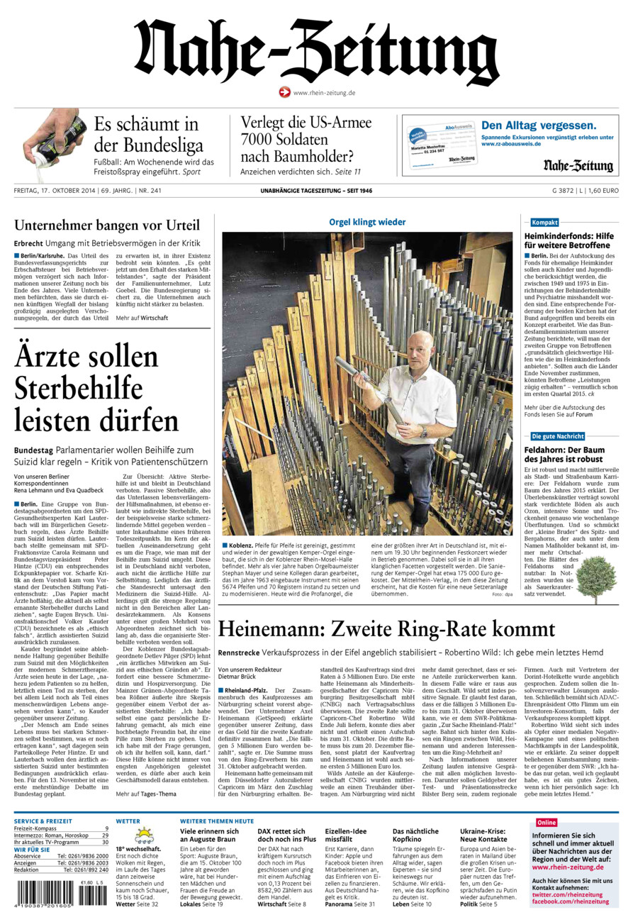 Nahe-Zeitung vom Freitag, 17.10.2014