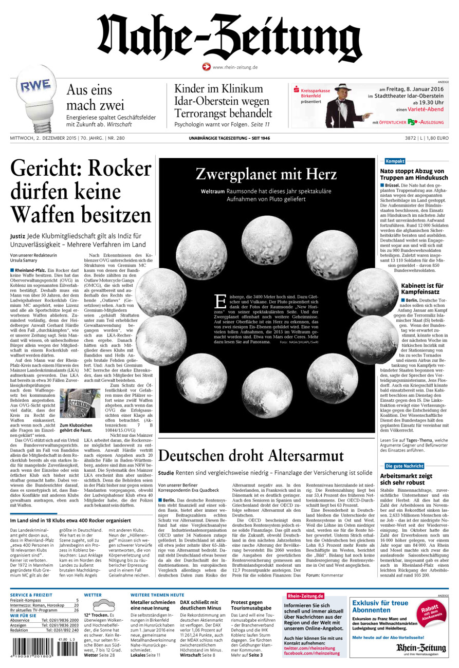 Nahe-Zeitung vom Mittwoch, 02.12.2015