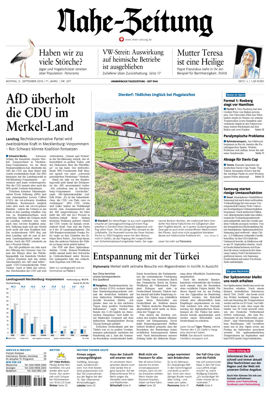 Nahe-Zeitung vom Montag, 05.09.2016