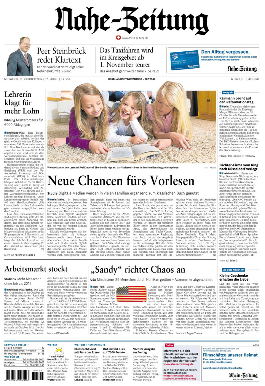 Nahe-Zeitung vom Mittwoch, 31.10.2012