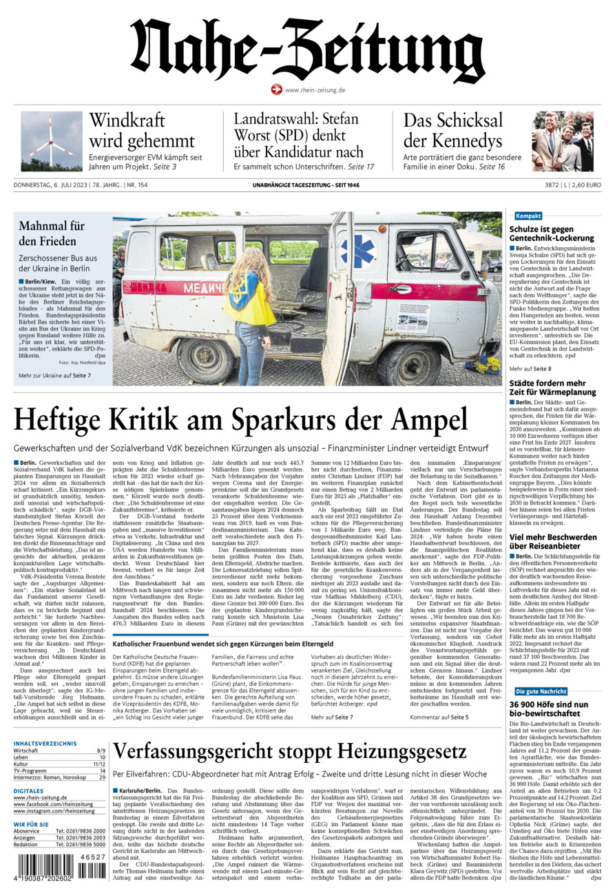 Nahe-Zeitung vom Donnerstag, 06.07.2023
