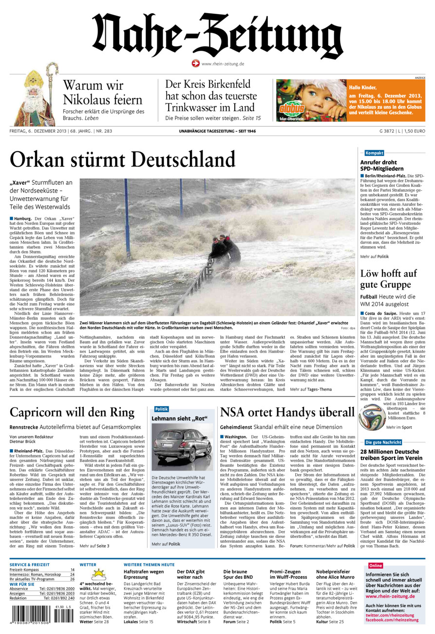 Nahe-Zeitung vom Freitag, 06.12.2013