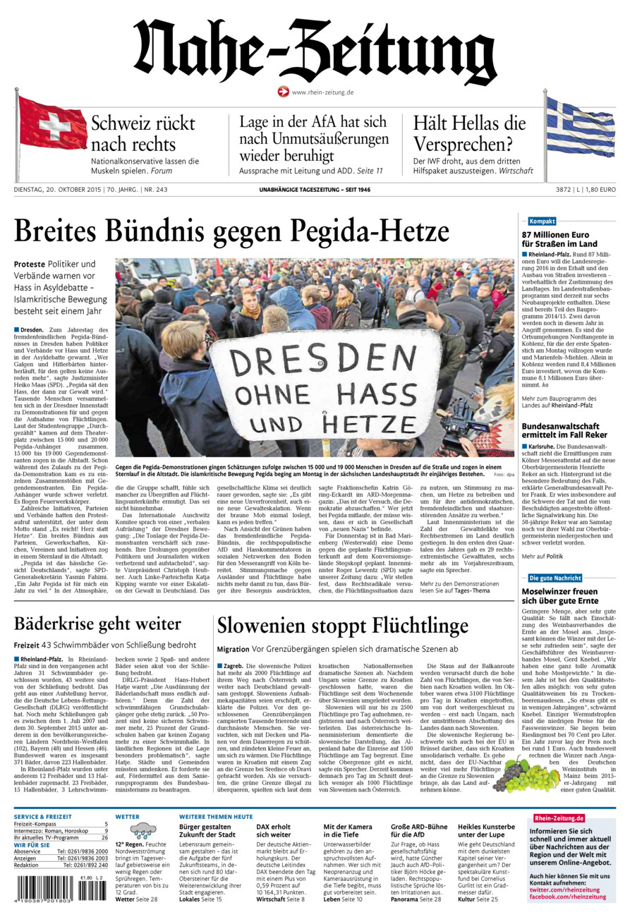 Nahe-Zeitung vom Dienstag, 20.10.2015