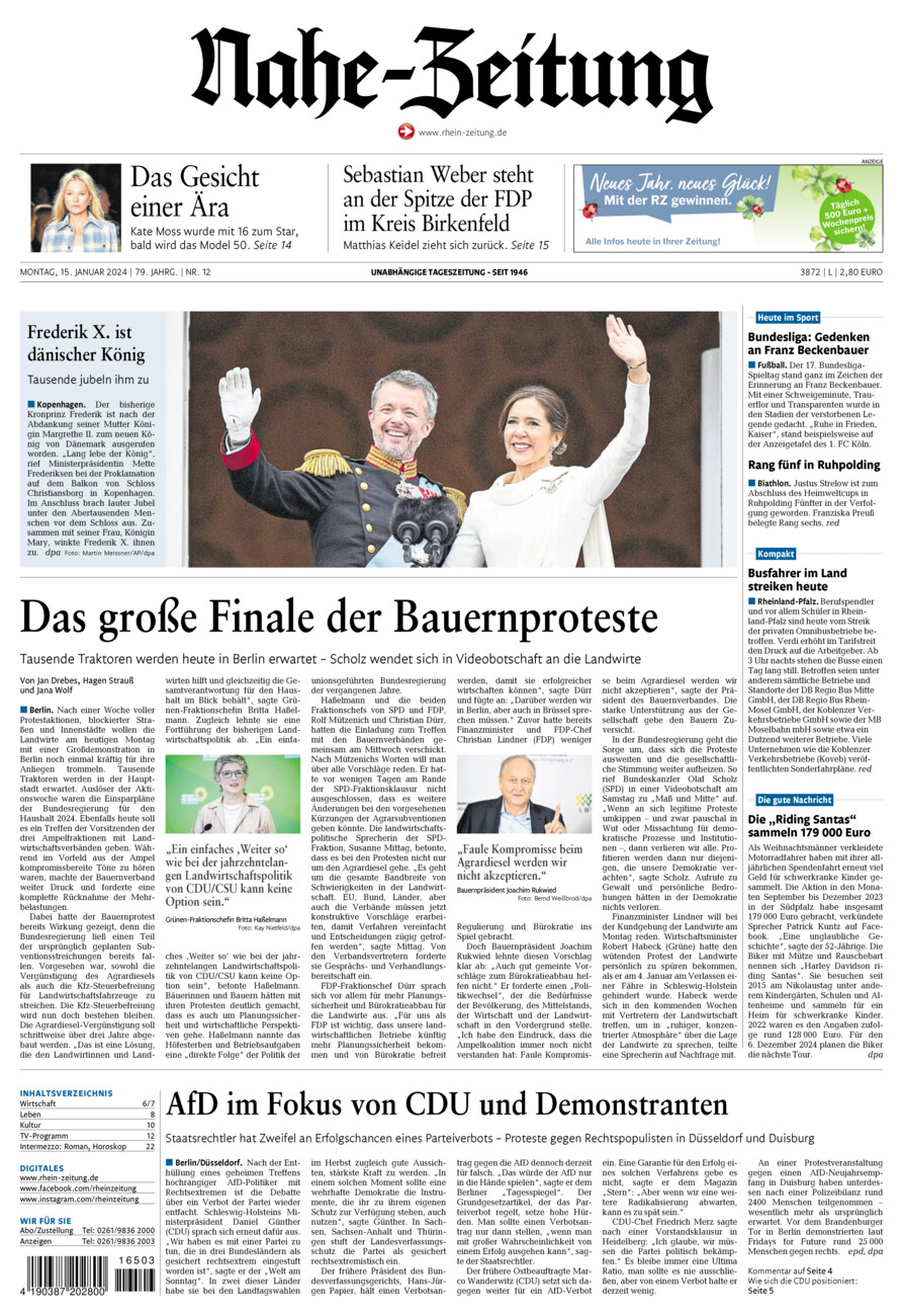 Nahe-Zeitung vom Montag, 15.01.2024
