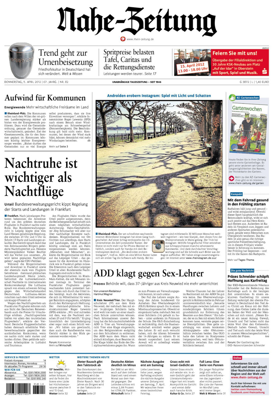 Nahe-Zeitung vom Donnerstag, 05.04.2012