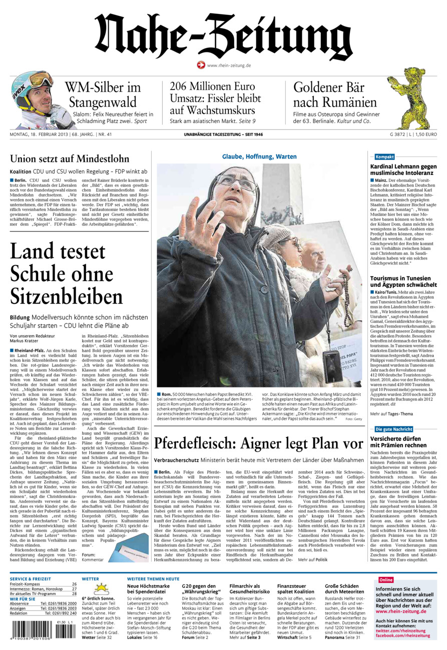 Nahe-Zeitung vom Montag, 18.02.2013