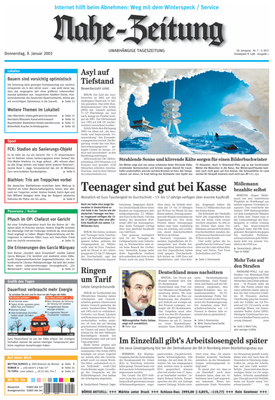 Nahe-Zeitung vom Donnerstag, 09.01.2003